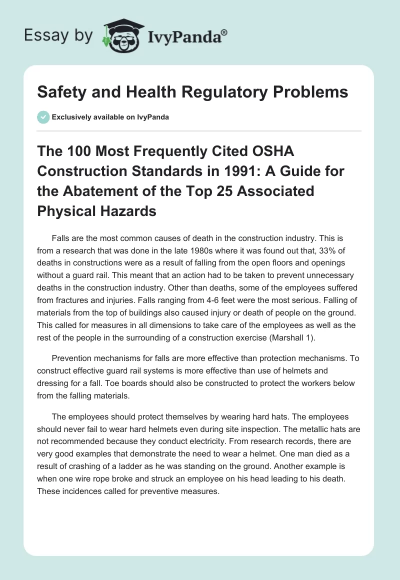 Safety and Health Regulatory Problems. Page 1