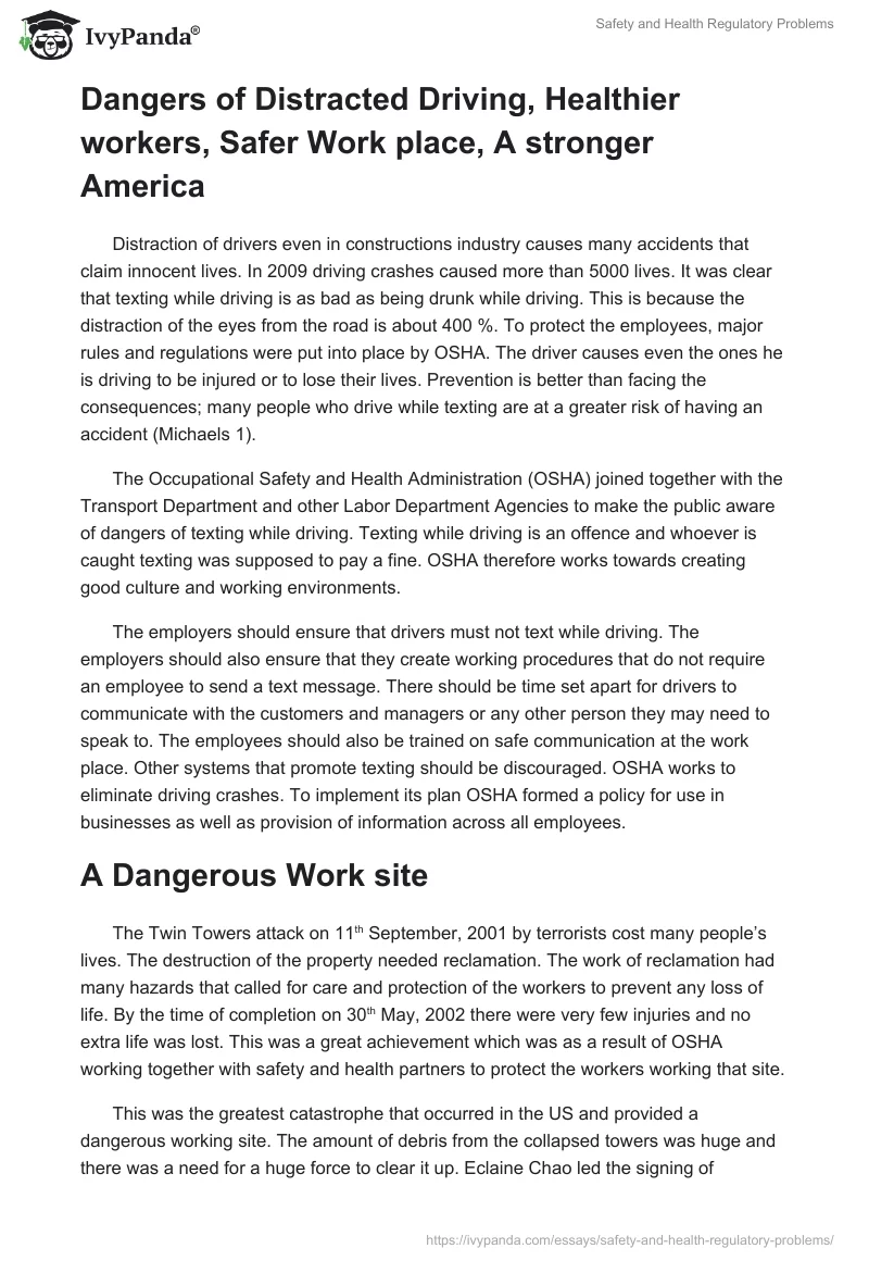 Safety and Health Regulatory Problems. Page 2