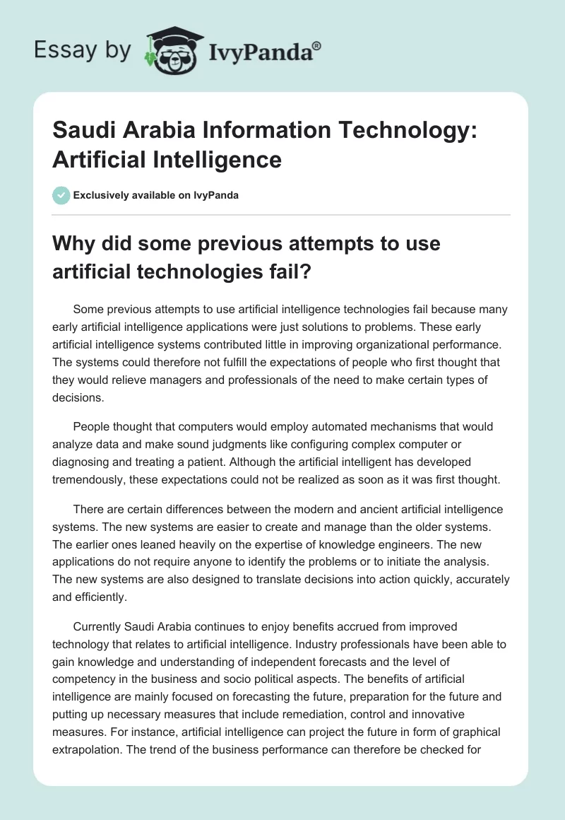 Saudi Arabia Information Technology: Artificial Intelligence. Page 1