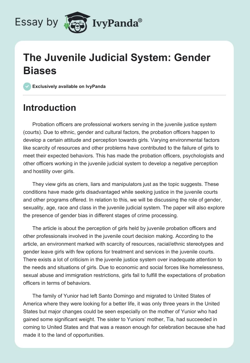 The Juvenile Judicial System: Gender Biases. Page 1