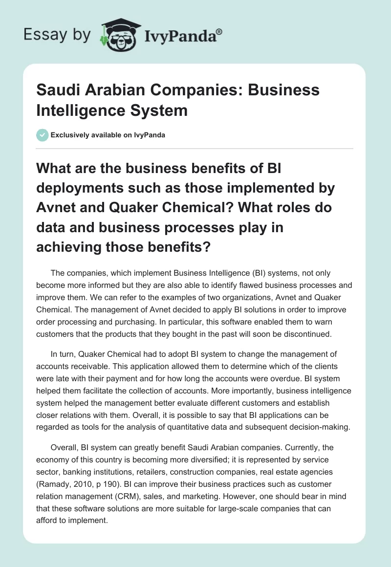 Saudi Arabian Companies: Business Intelligence System. Page 1