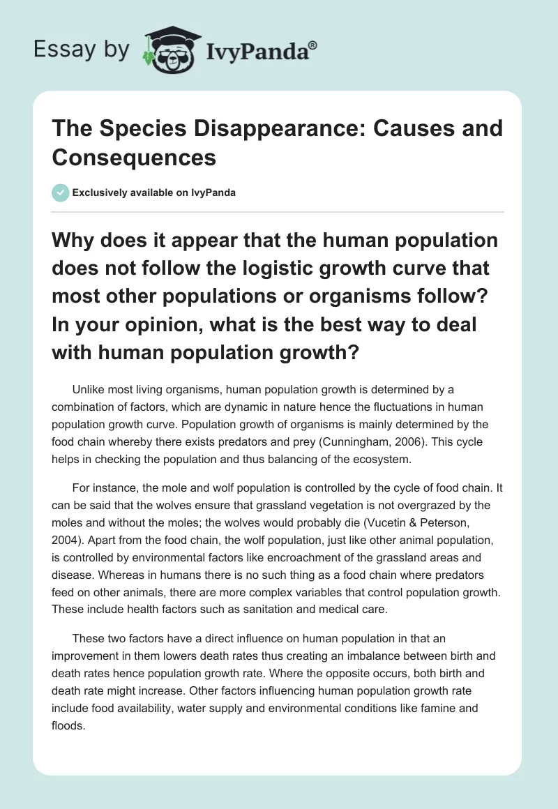 The Species Disappearance: Causes and Consequences. Page 1