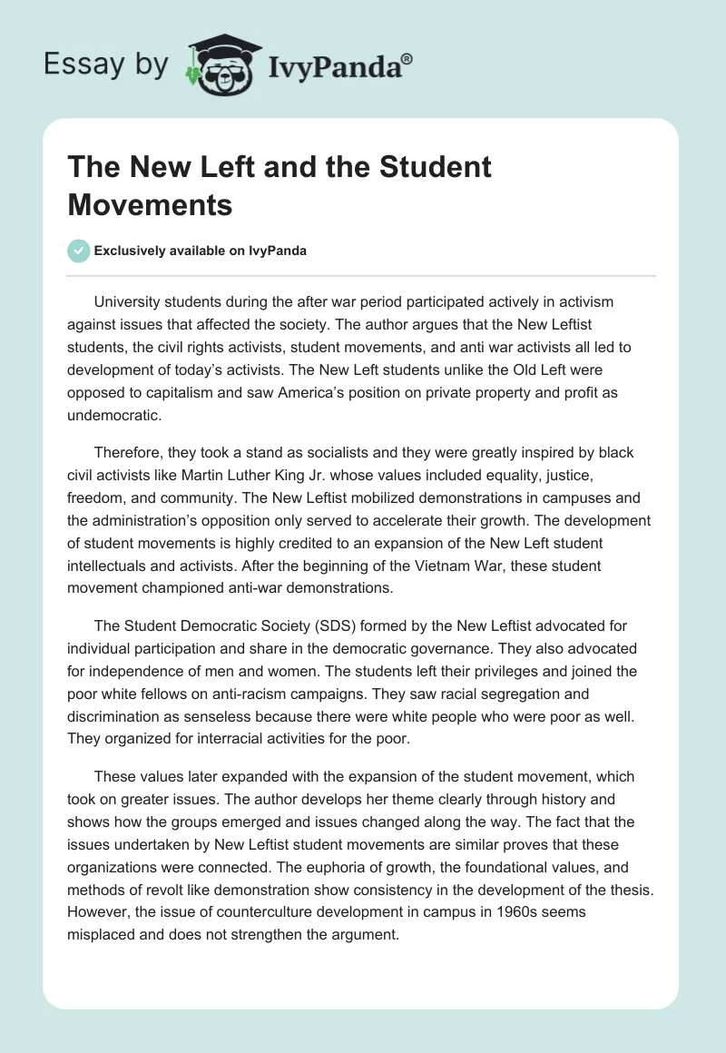 The New Left and the Student Movements. Page 1