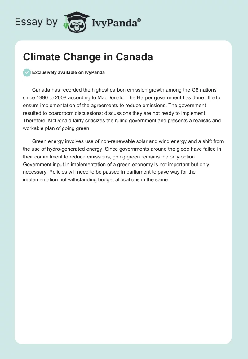 Climate Change in Canada. Page 1