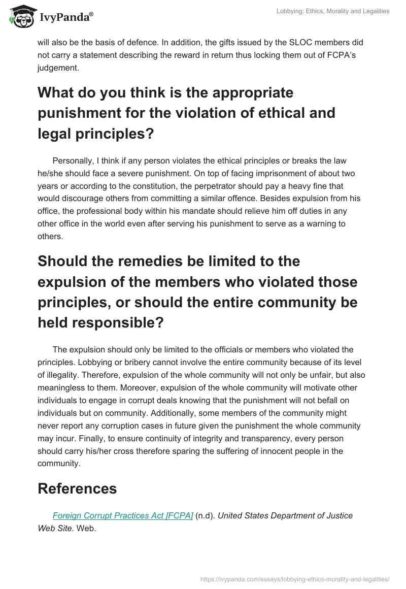 Lobbying: Ethics, Morality and Legalities. Page 2