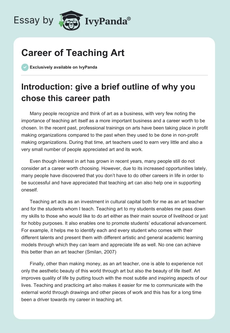 Career of Teaching Art. Page 1