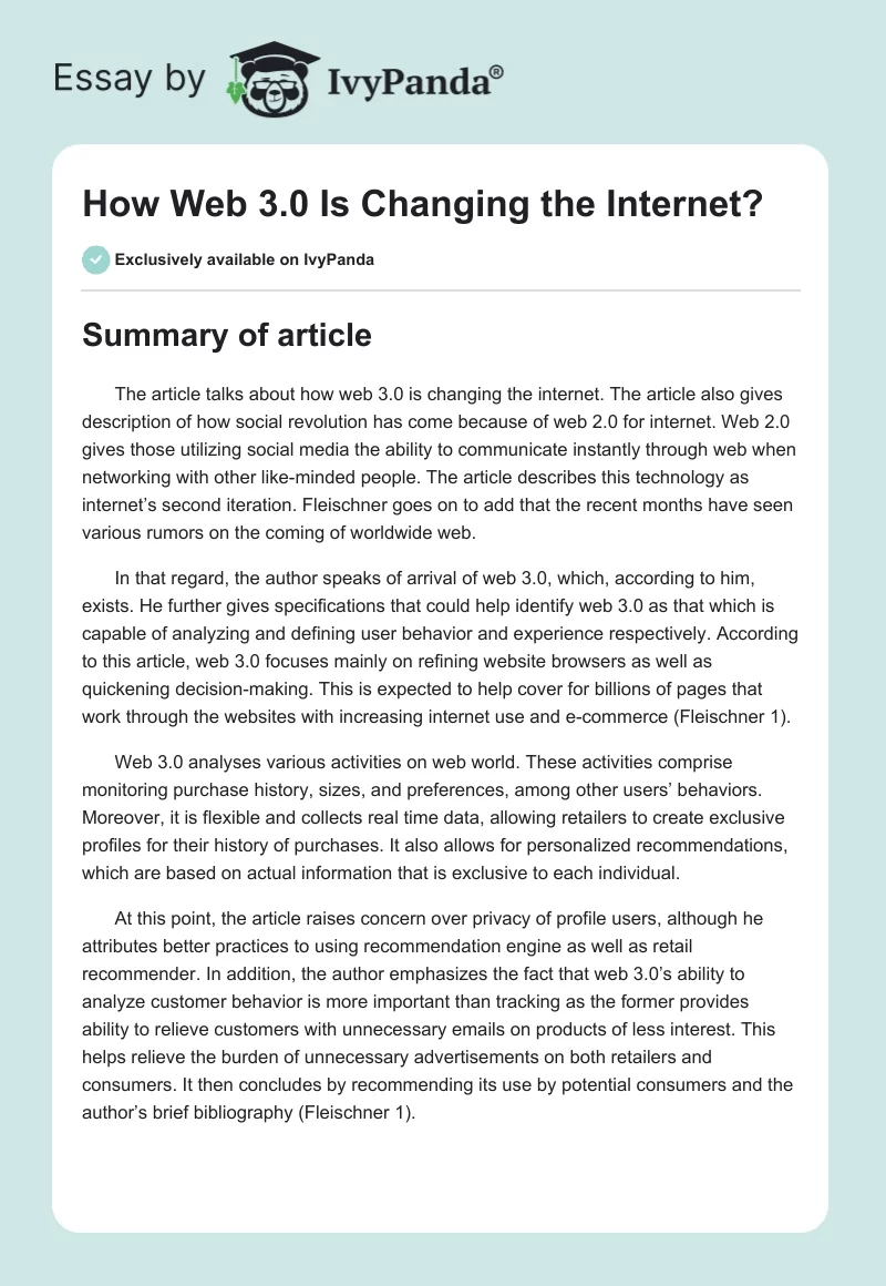 How Web 3.0 Is Changing the Internet?. Page 1