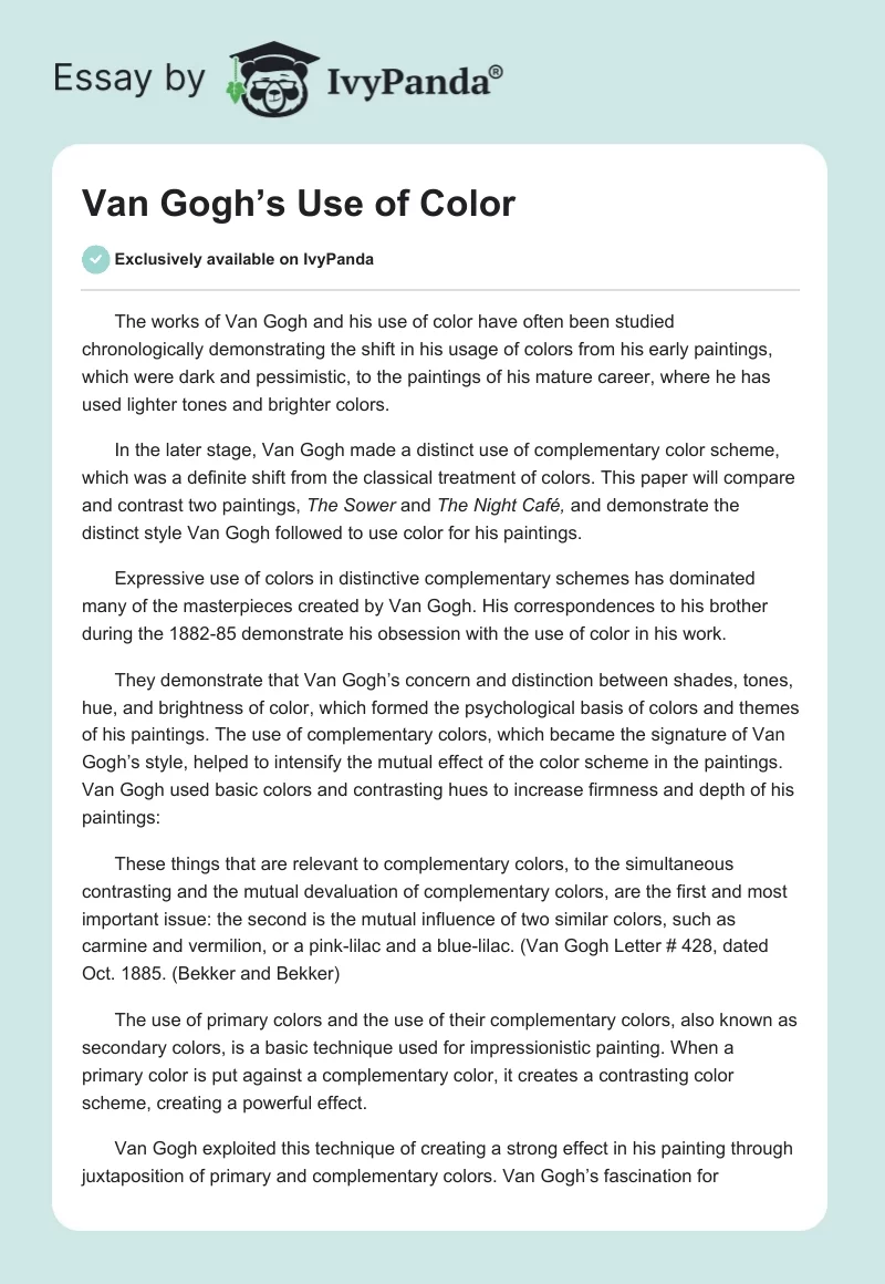 Van Gogh’s Use of Color. Page 1
