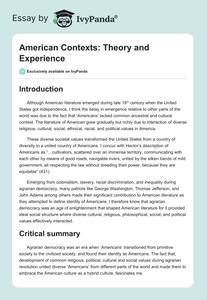 American Contexts: Theory and Experience. Page 1