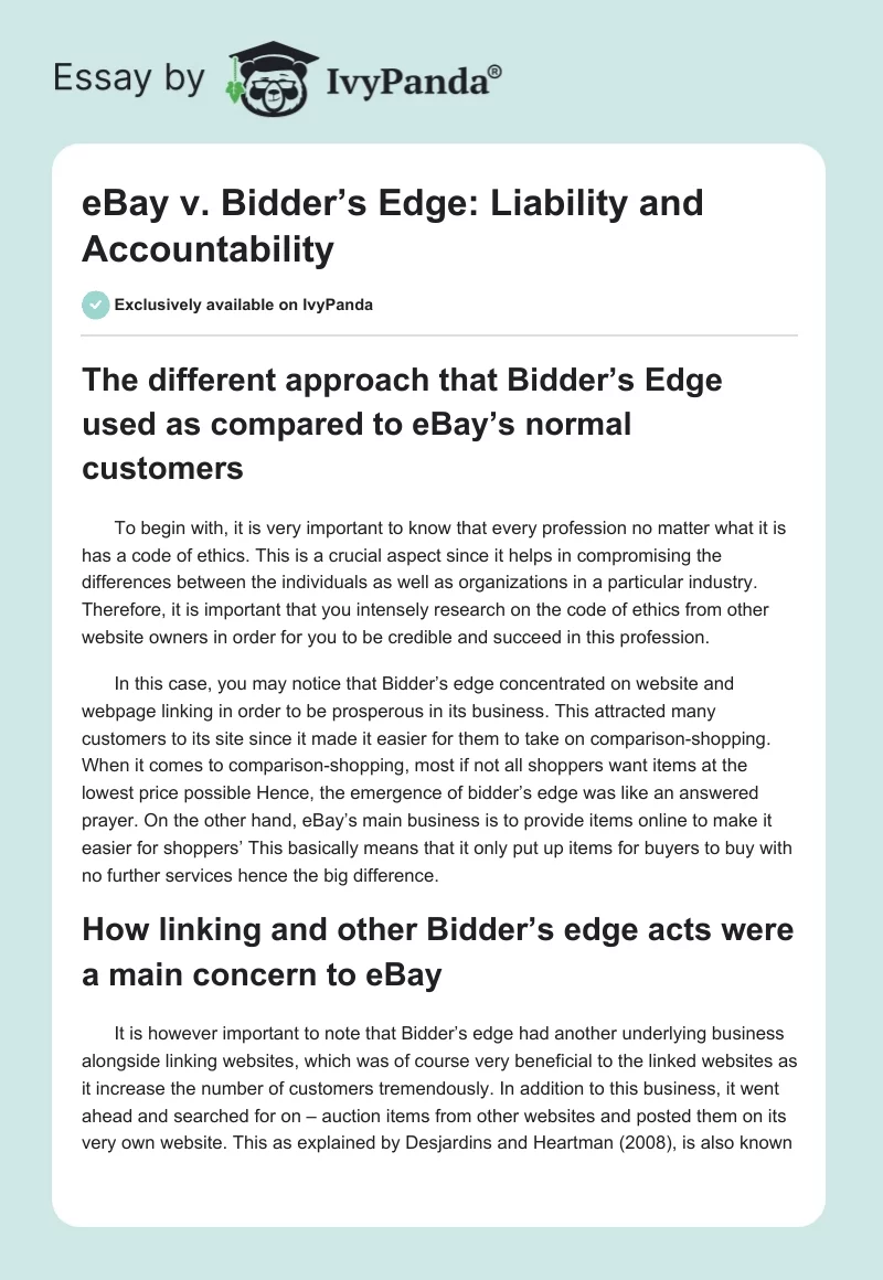 eBay vs. Bidder’s Edge: Liability and Accountability. Page 1