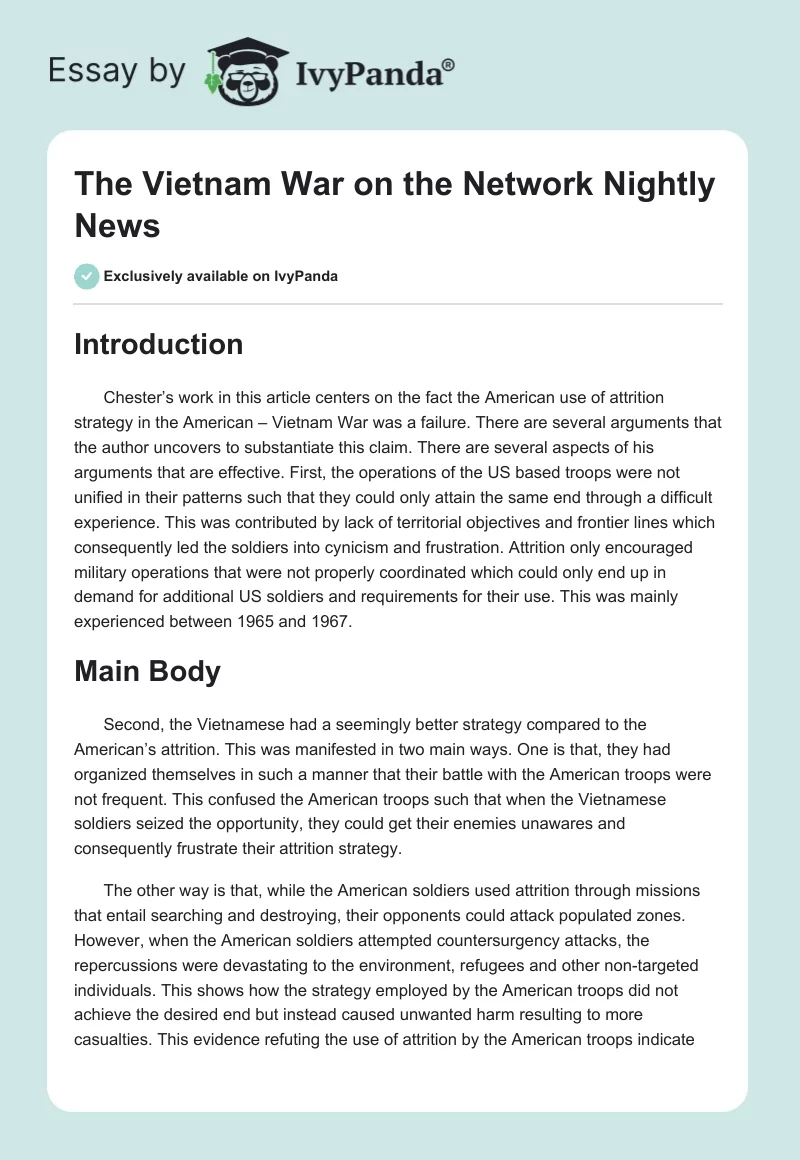 The Vietnam War on the Network Nightly News. Page 1