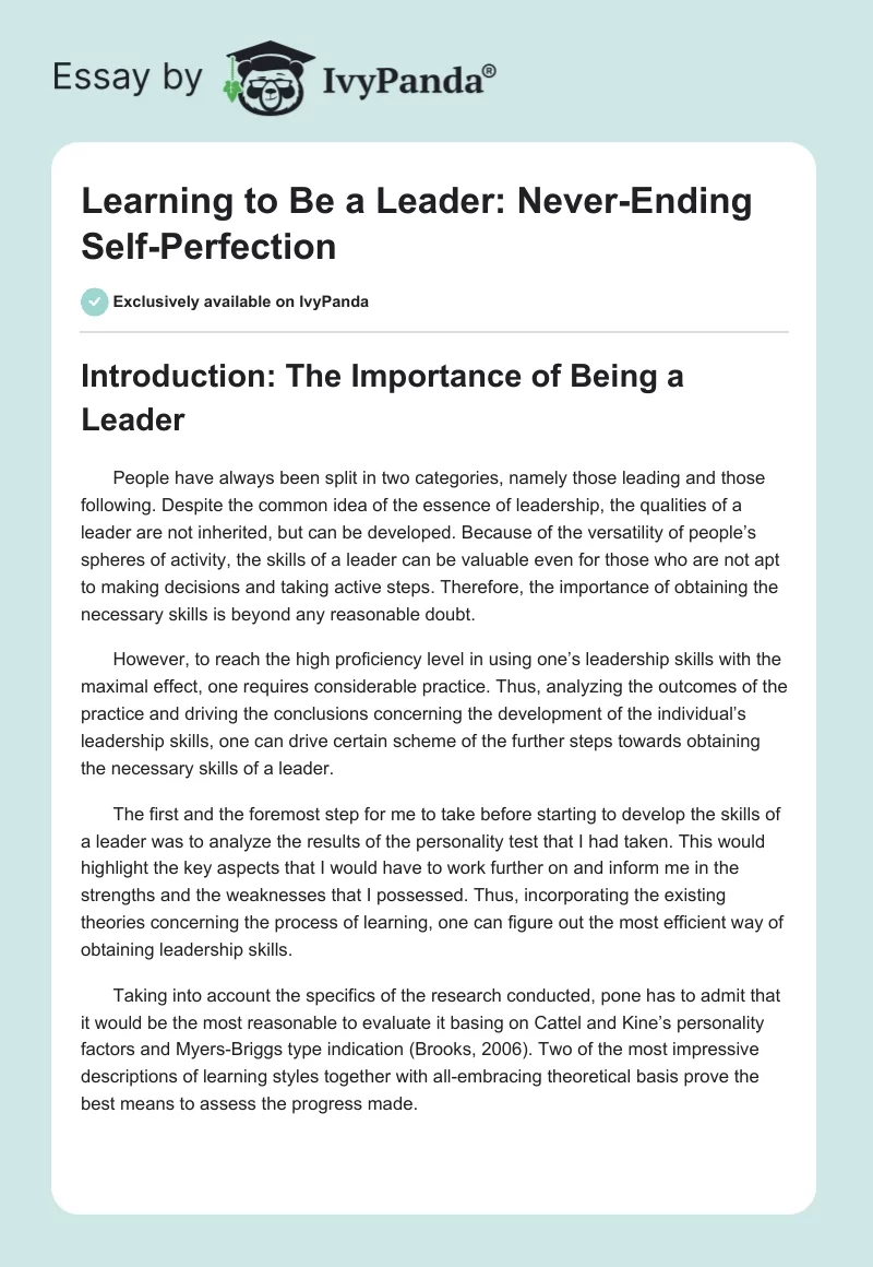 Learning to Be a Leader: Never-Ending Self-Perfection. Page 1