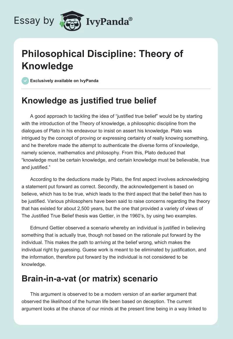 Philosophical Discipline: Theory of Knowledge. Page 1