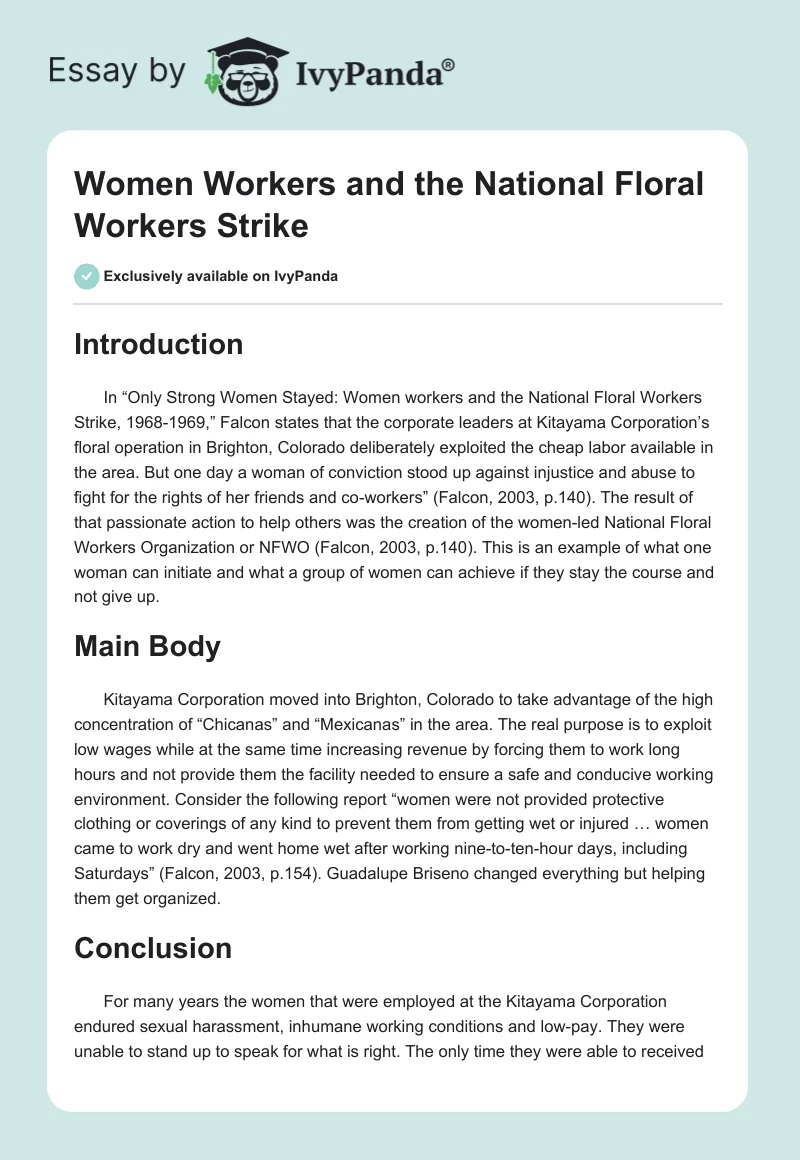 Women Workers and the National Floral Workers Strike. Page 1