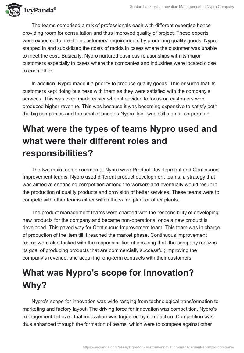 Gordon Lankton's Innovation Management at Nypro Company. Page 4