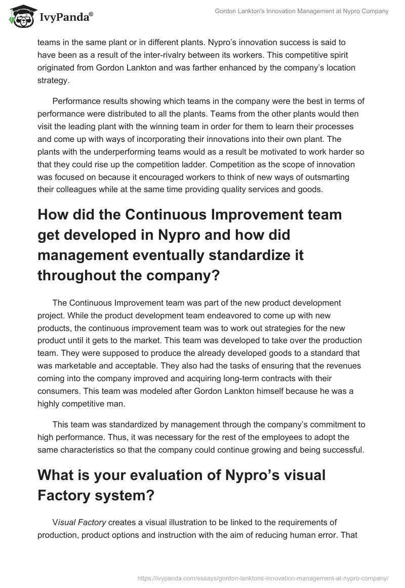 Gordon Lankton's Innovation Management at Nypro Company. Page 5