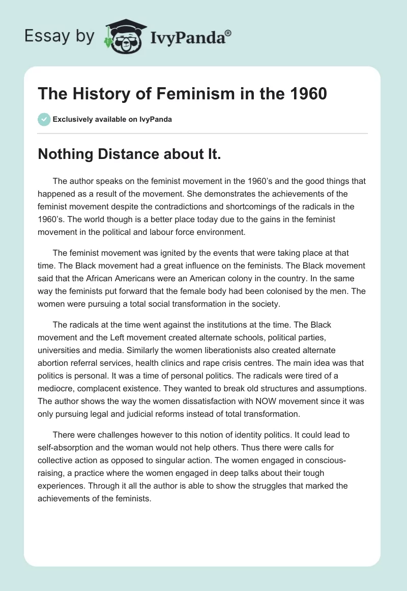 The History of Feminism in the 1960. Page 1