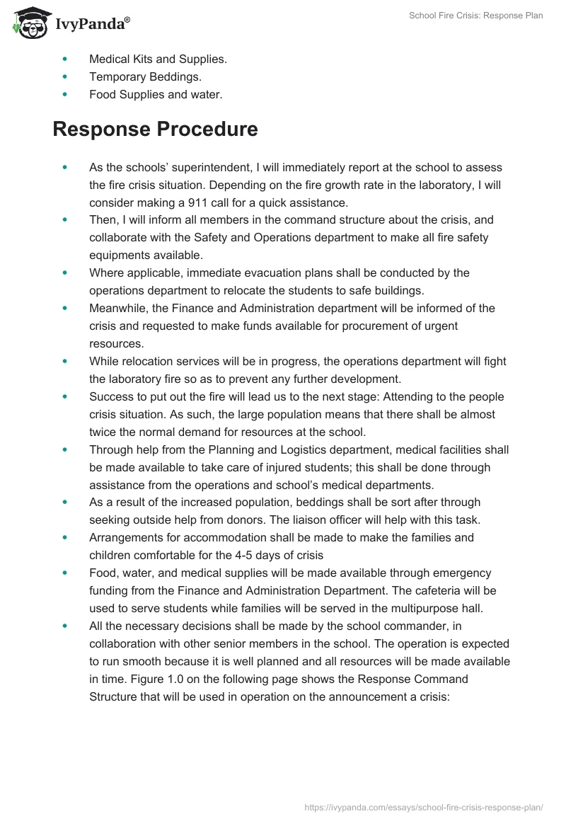 School Fire Crisis: Response Plan. Page 2