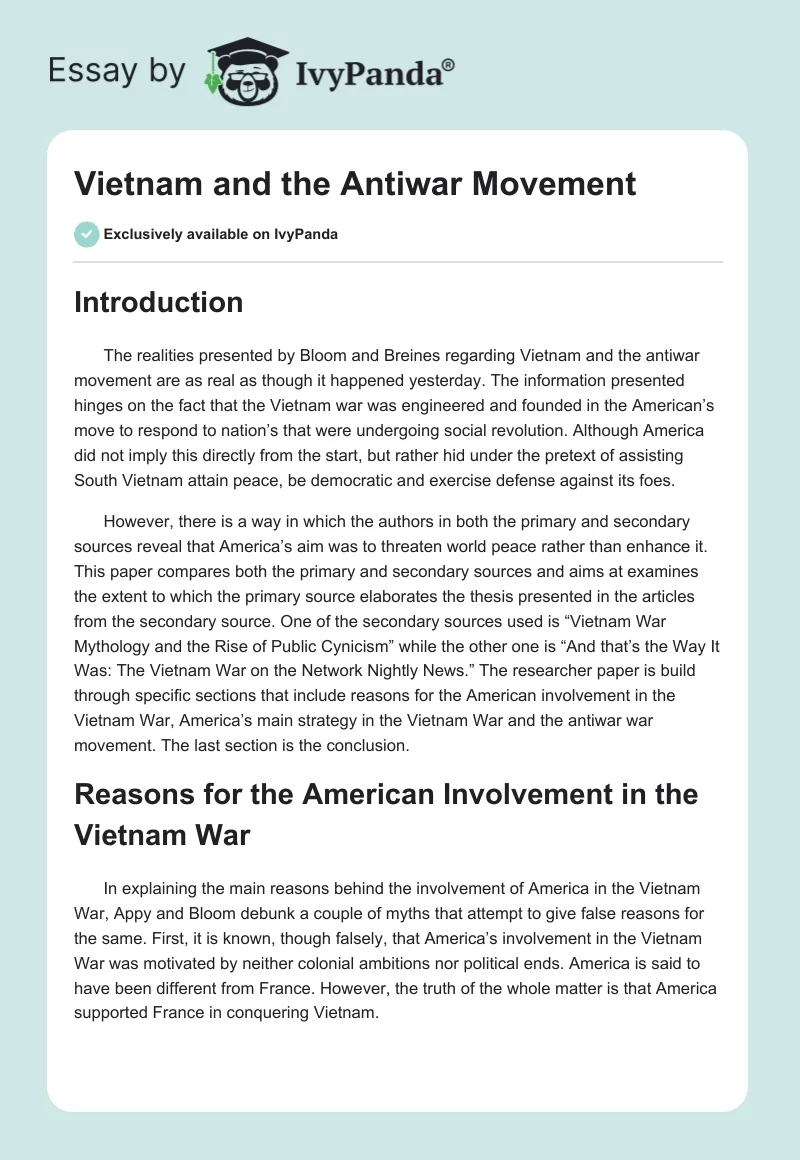 Vietnam and the Antiwar Movement. Page 1