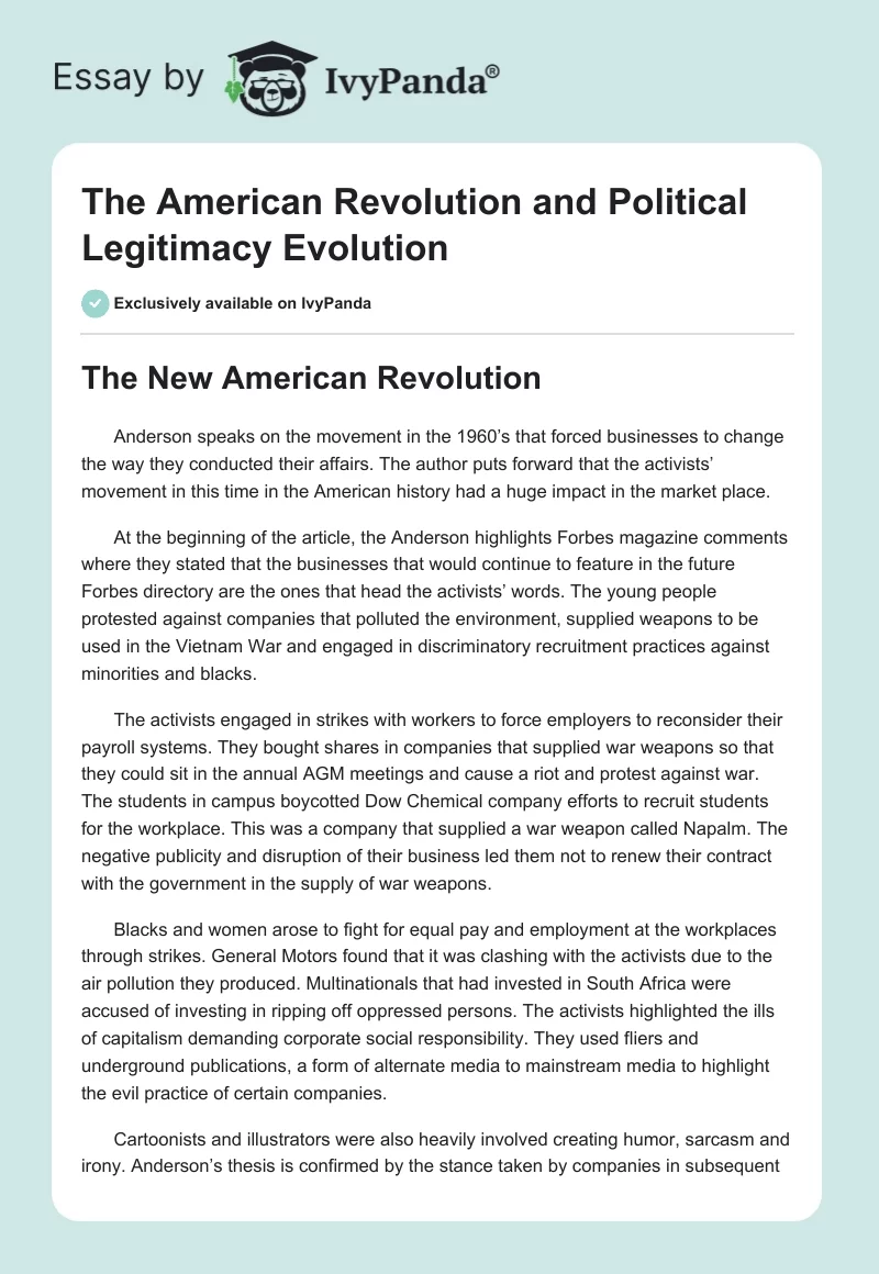 The American Revolution and Political Legitimacy Evolution. Page 1