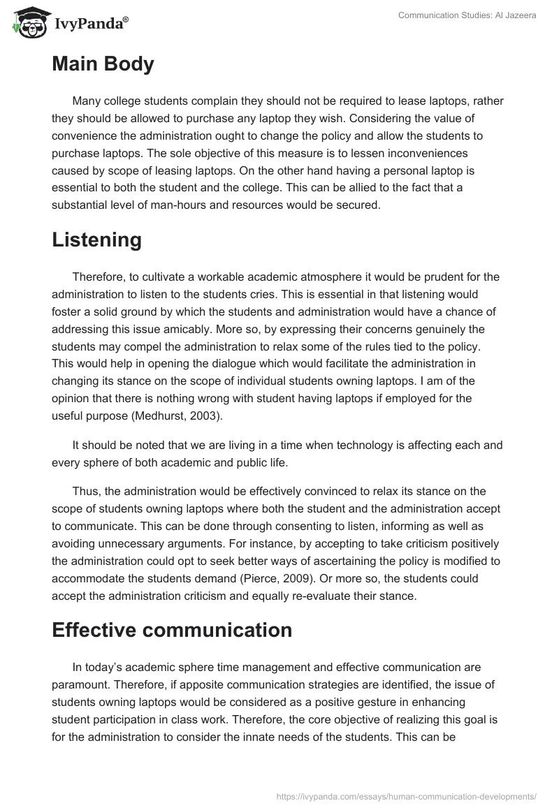 Communication Studies: Al Jazeera. Page 3