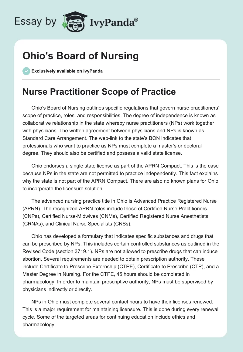 Ohio's Board of Nursing. Page 1
