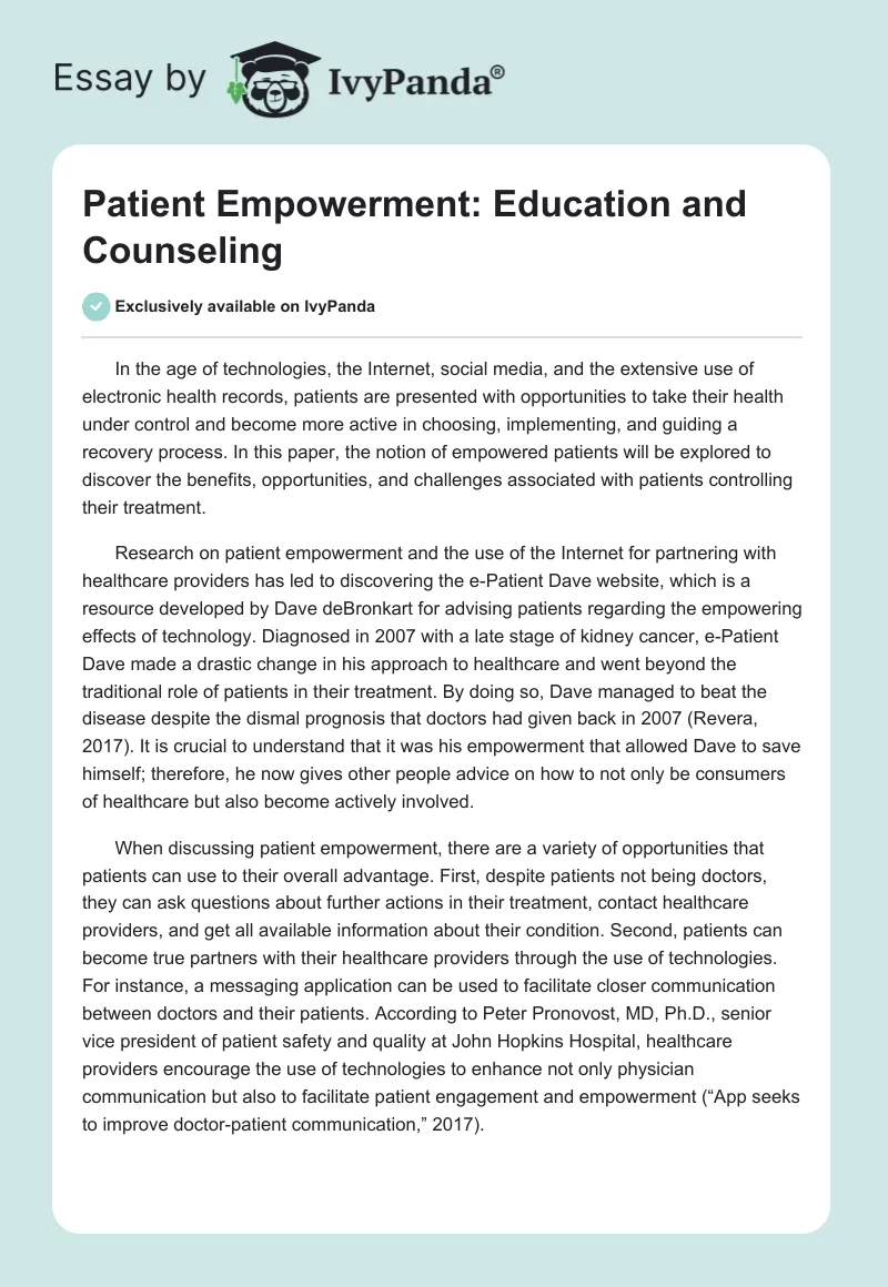 Patient Empowerment: Education and Counseling. Page 1