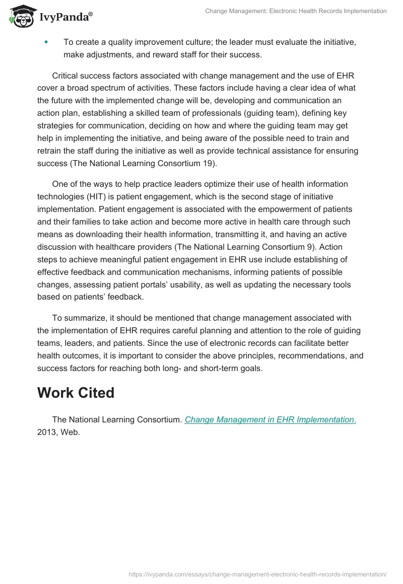 Change Management: Electronic Health Records Implementation. Page 2