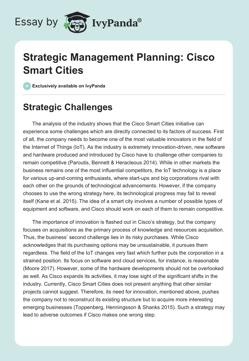 Strategic Management Planning: Cisco Smart Cities. Page 1