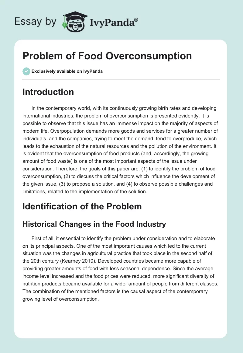 Problem of Food Overconsumption. Page 1