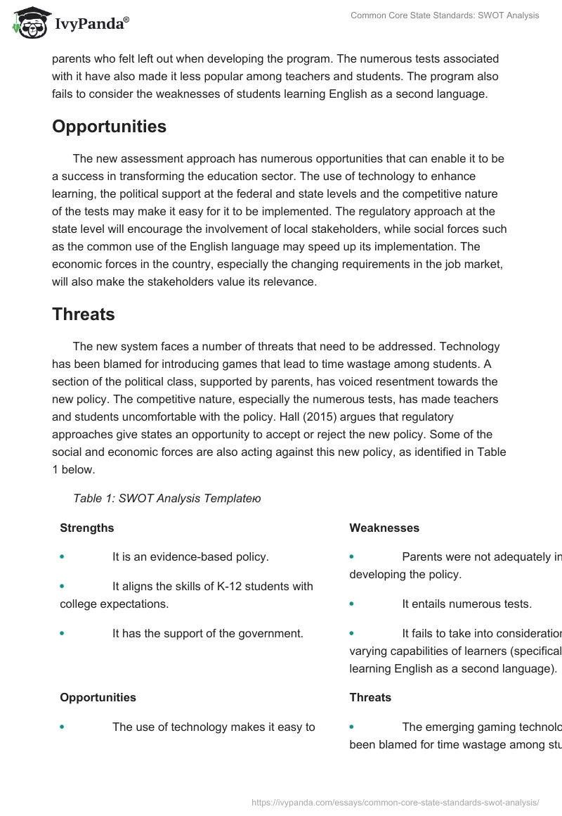 Common Core State Standards: SWOT Analysis. Page 2
