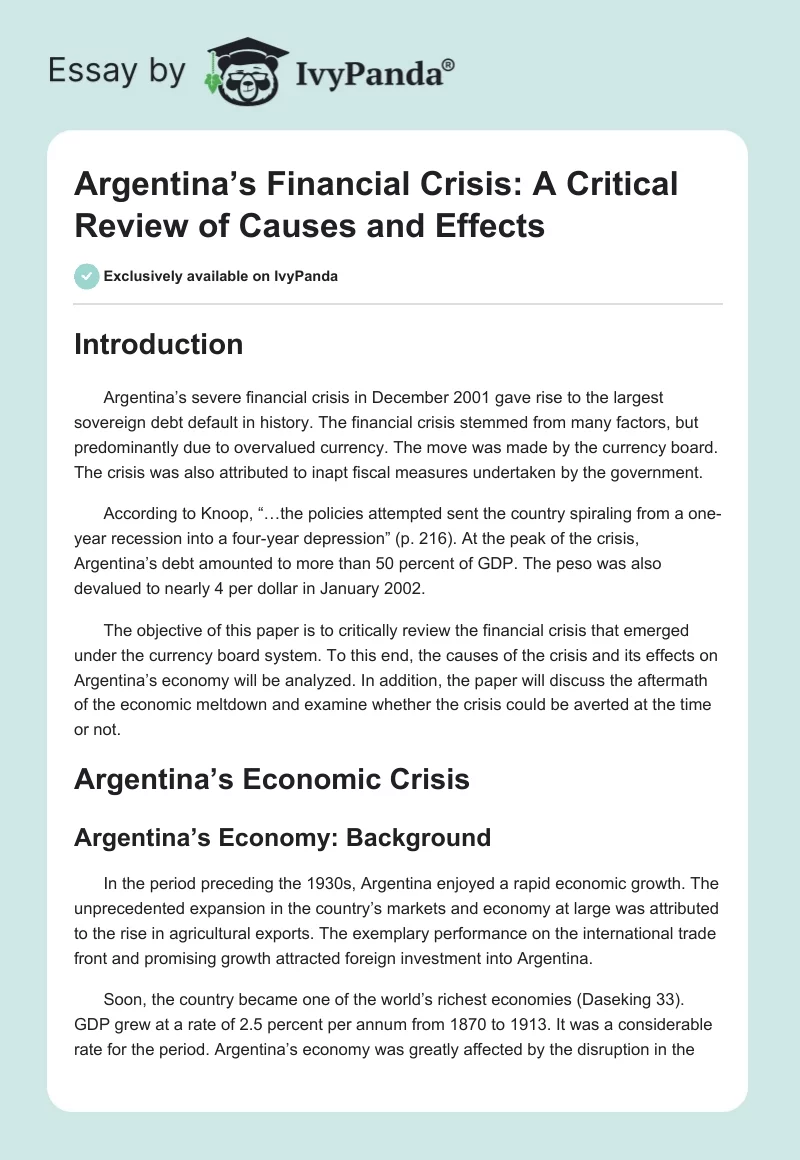 Argentina’s Financial Crisis: A Critical Review of Causes and Effects. Page 1