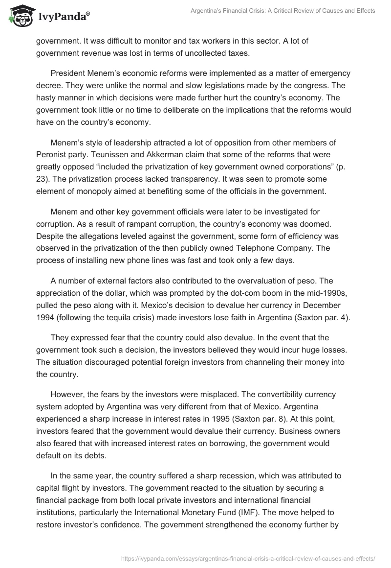 Argentina’s Financial Crisis: A Critical Review of Causes and Effects. Page 4