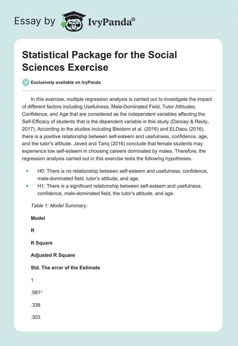 Statistical Package for the Social Sciences Exercise. Page 1