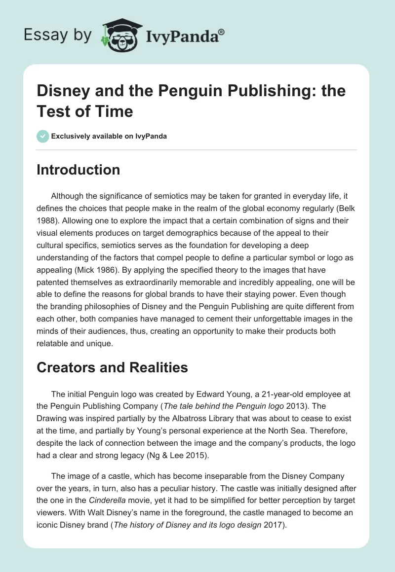 Disney and the Penguin Publishing: the Test of Time. Page 1