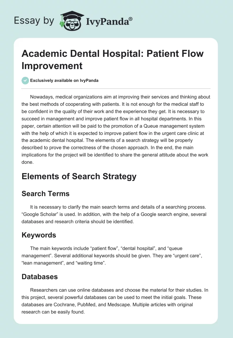 Academic Dental Hospital: Patient Flow Improvement. Page 1