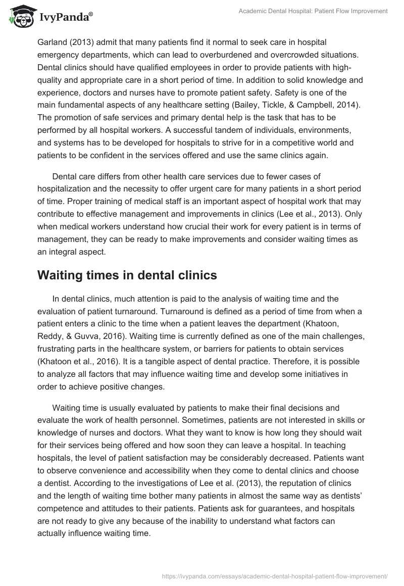 Academic Dental Hospital: Patient Flow Improvement. Page 3
