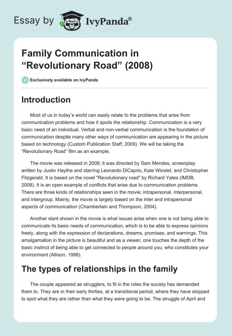 Family Communication in “Revolutionary Road” (2008). Page 1