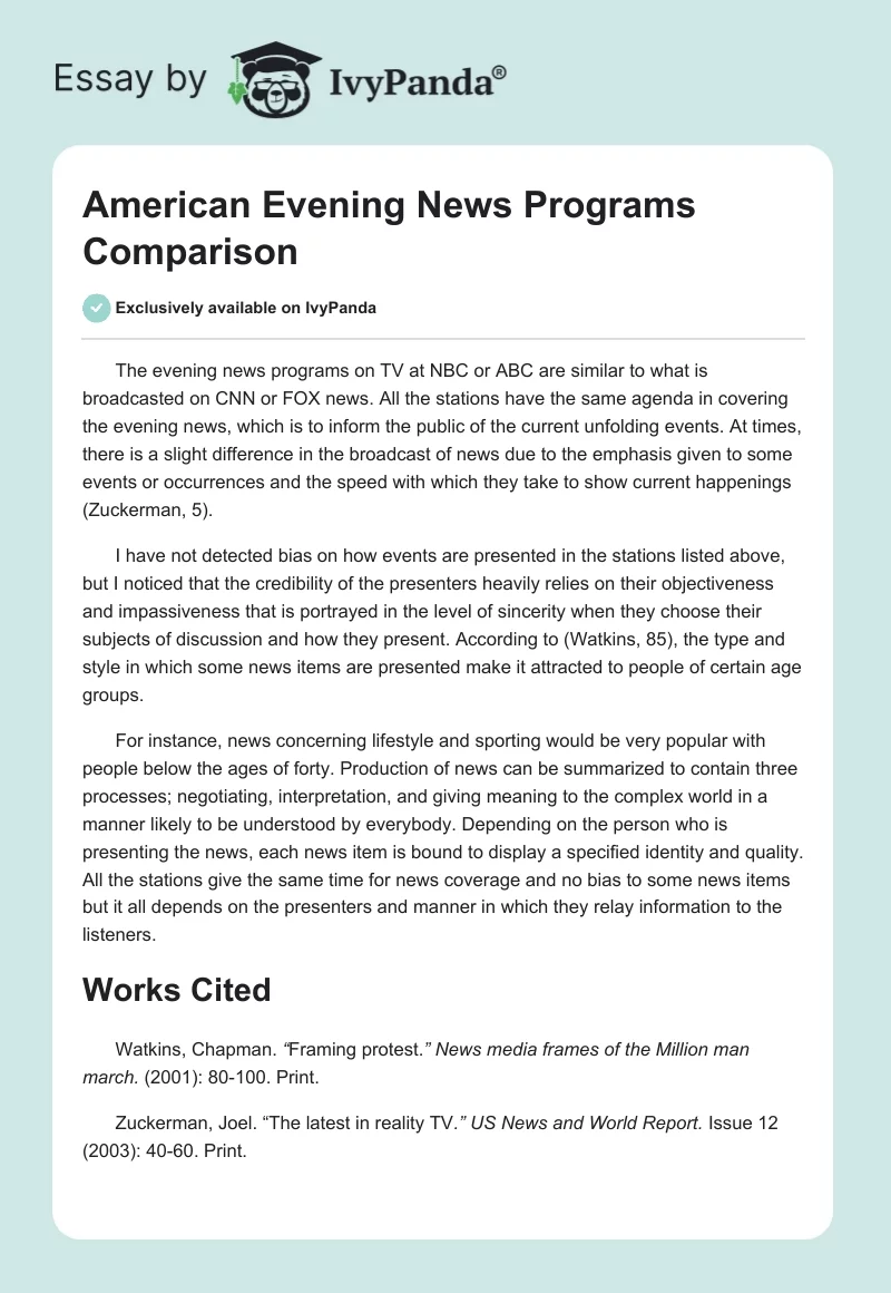 American Evening News Programs Comparison. Page 1