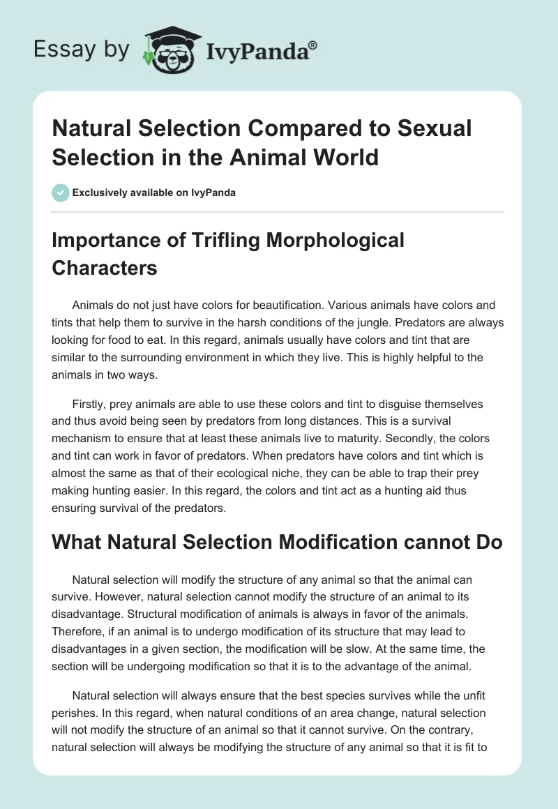 Natural Selection Compared to Sexual Selection in the Animal World. Page 1