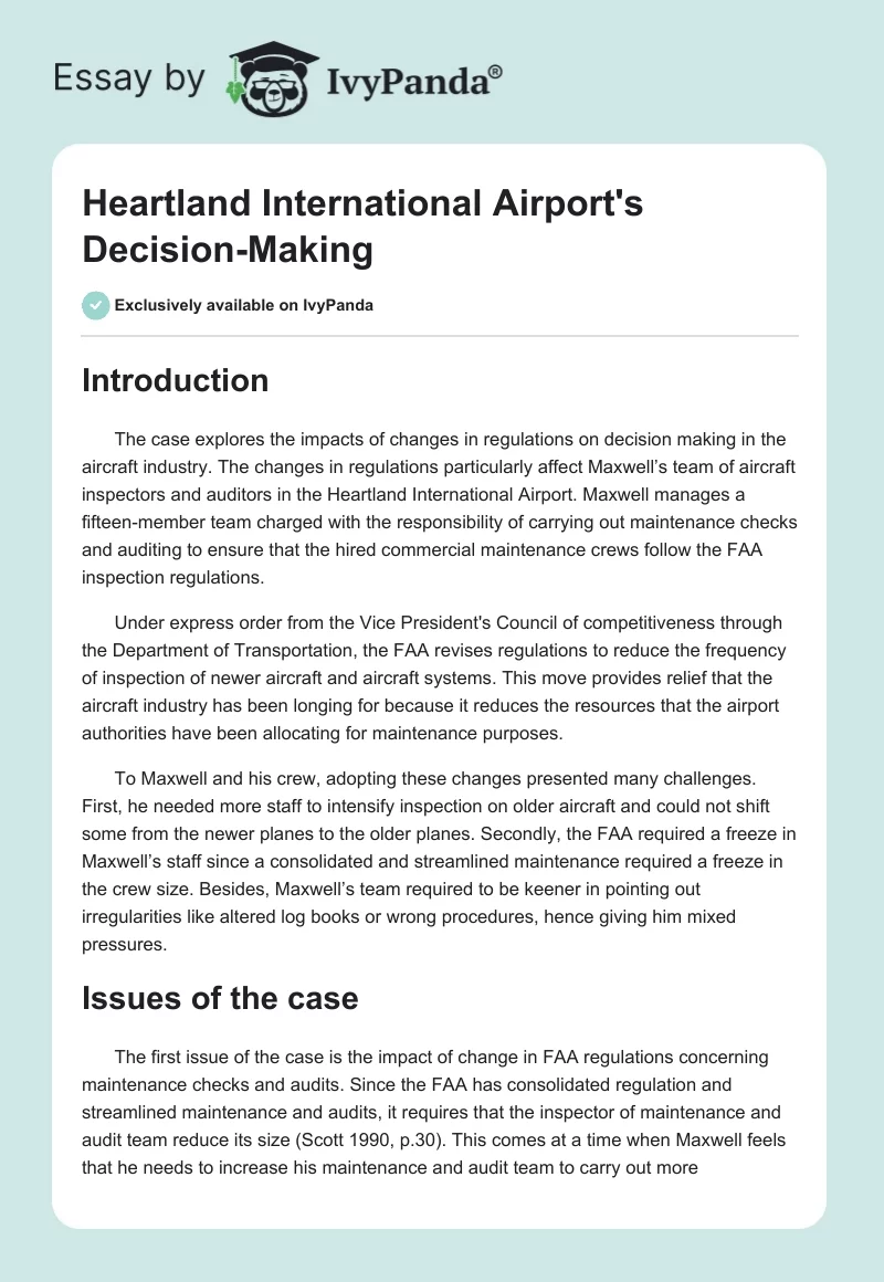 Heartland International Airport's Decision-Making. Page 1