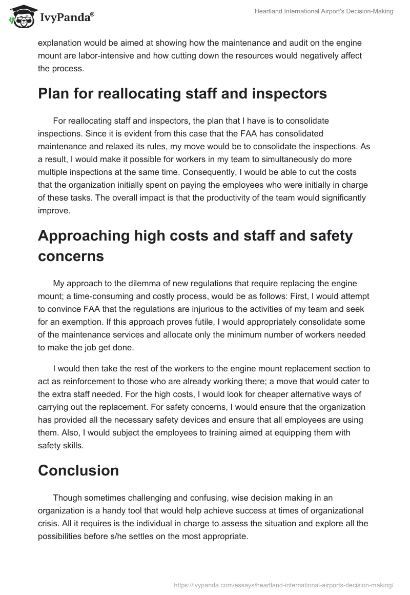 Heartland International Airport's Decision-Making. Page 4
