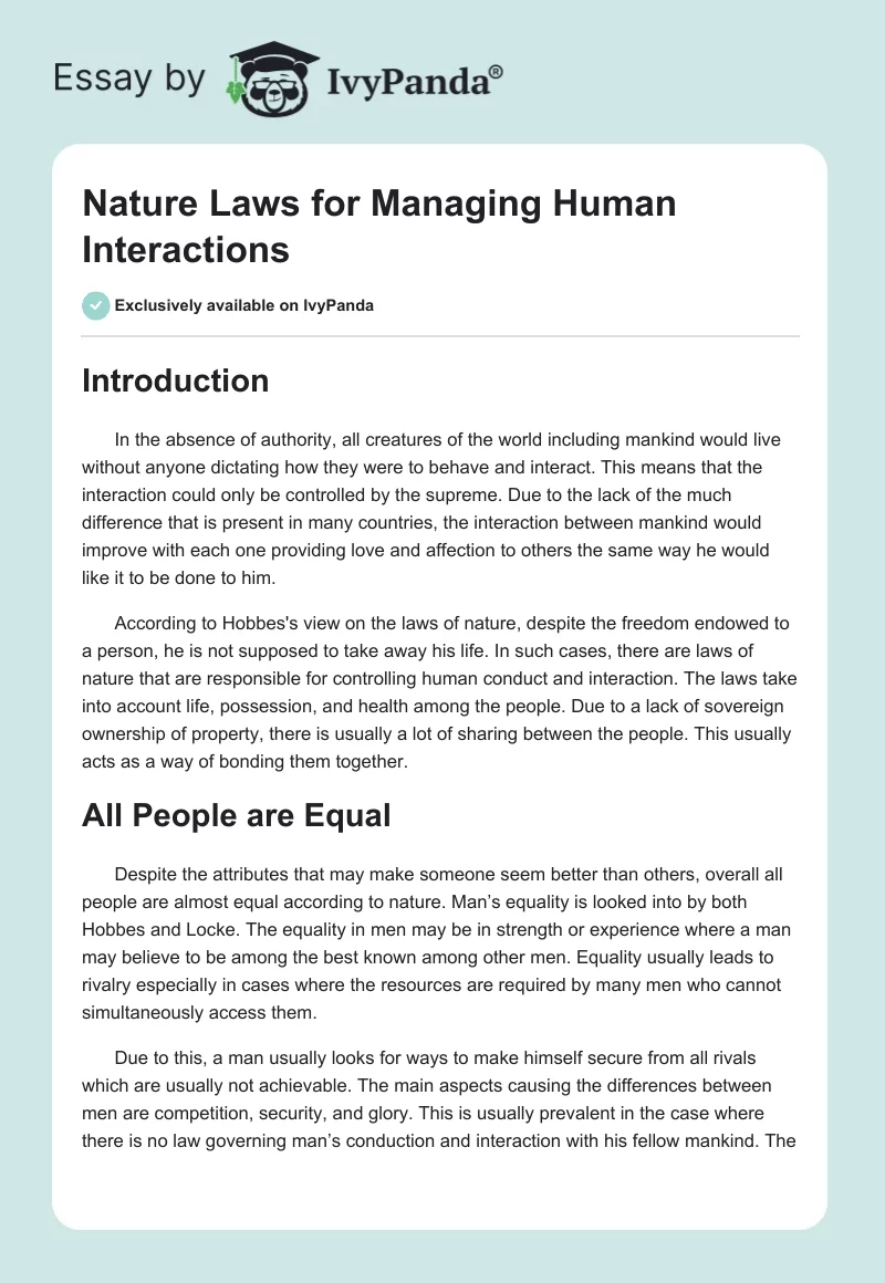 Nature Laws for Managing Human Interactions. Page 1