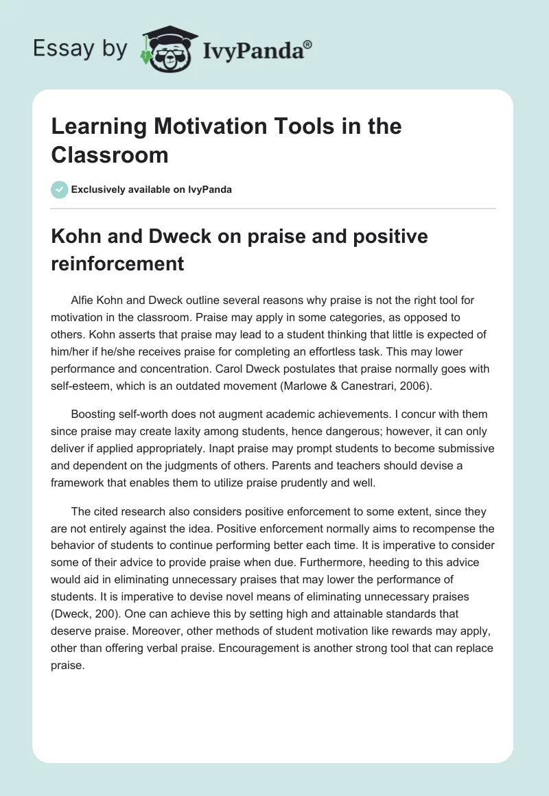 Learning Motivation Tools in the Classroom. Page 1