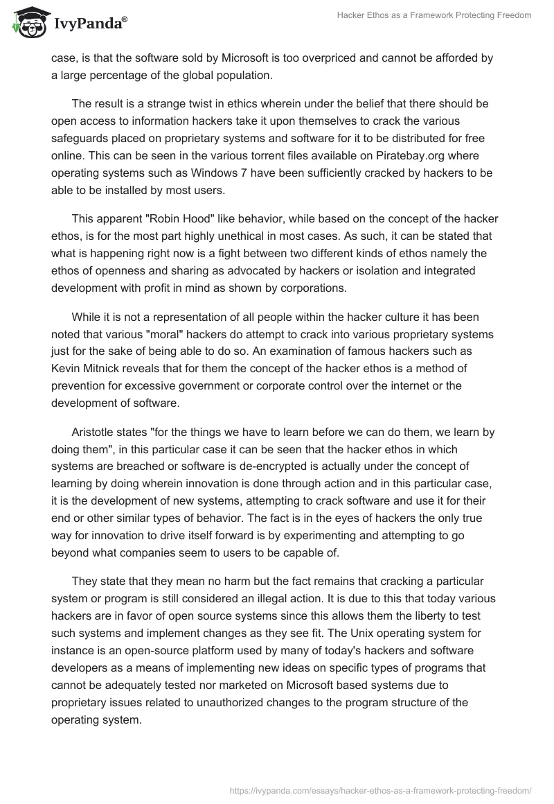 Hacker Ethos as a Framework Protecting Freedom. Page 5