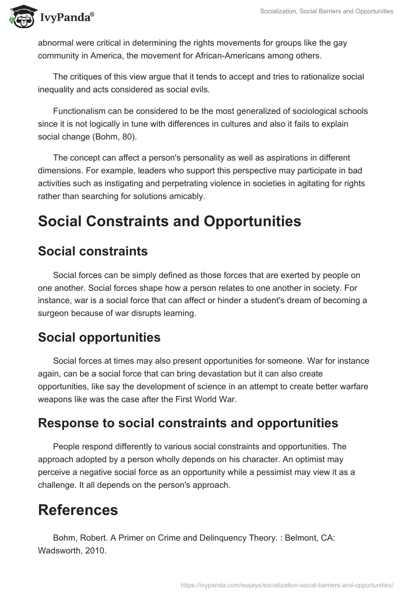 Socialization, Social Barriers and Opportunities. Page 3