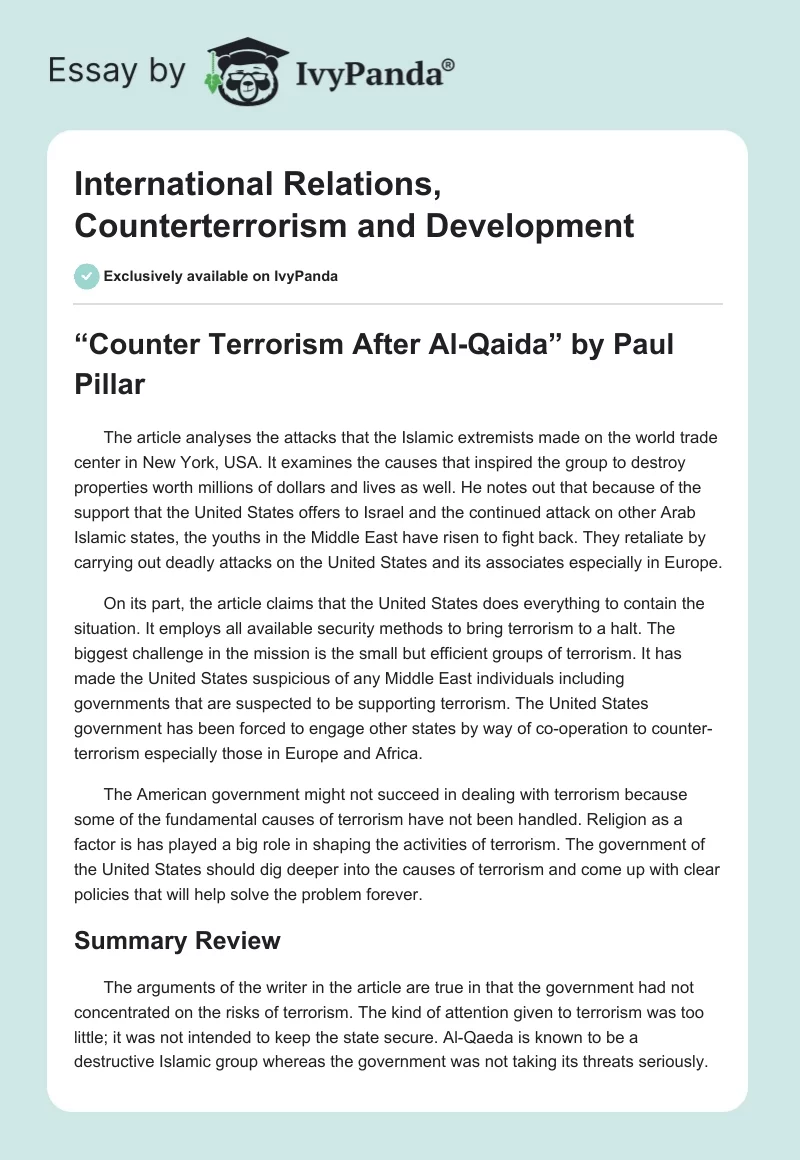 International Relations, Counterterrorism and Development. Page 1