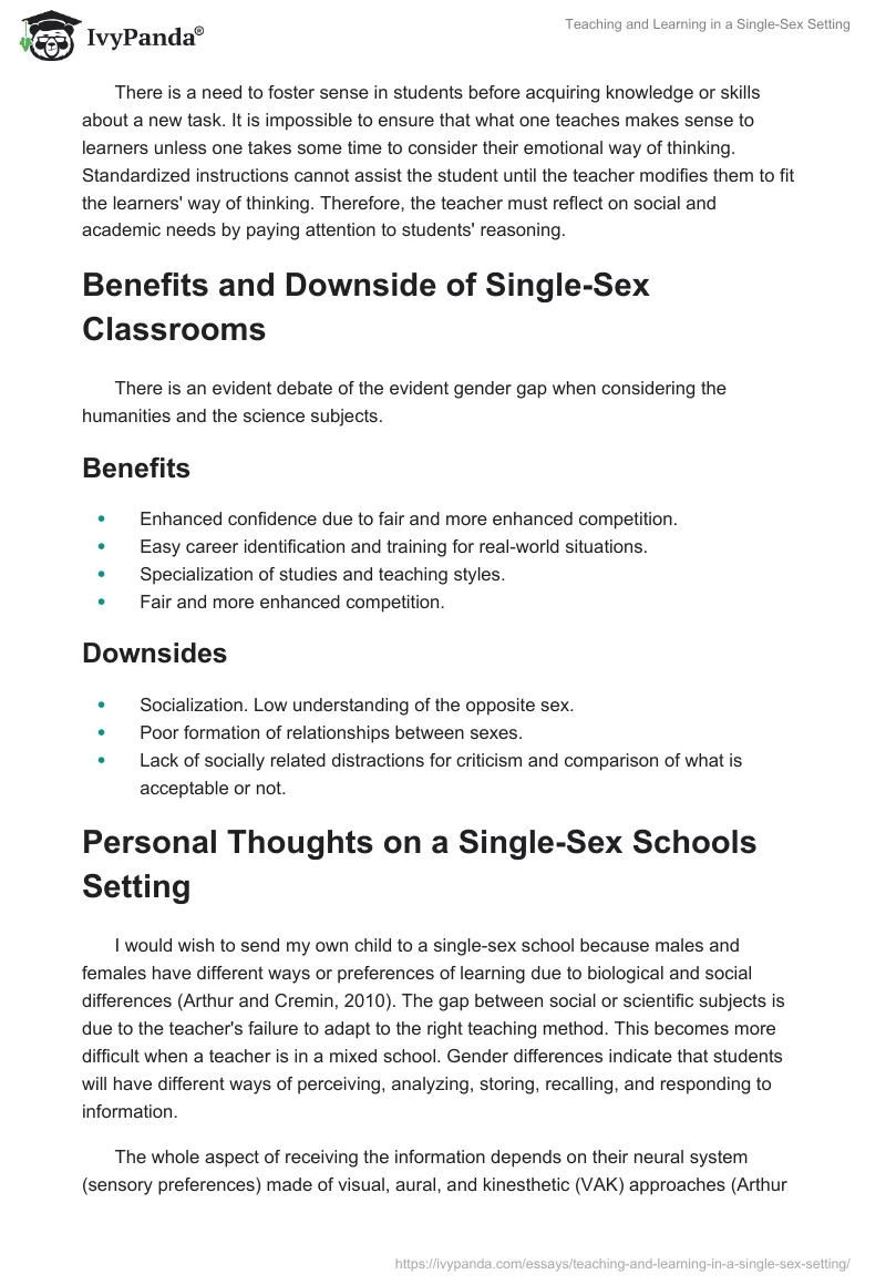 Teaching and Learning in a Single-Sex Setting. Page 2