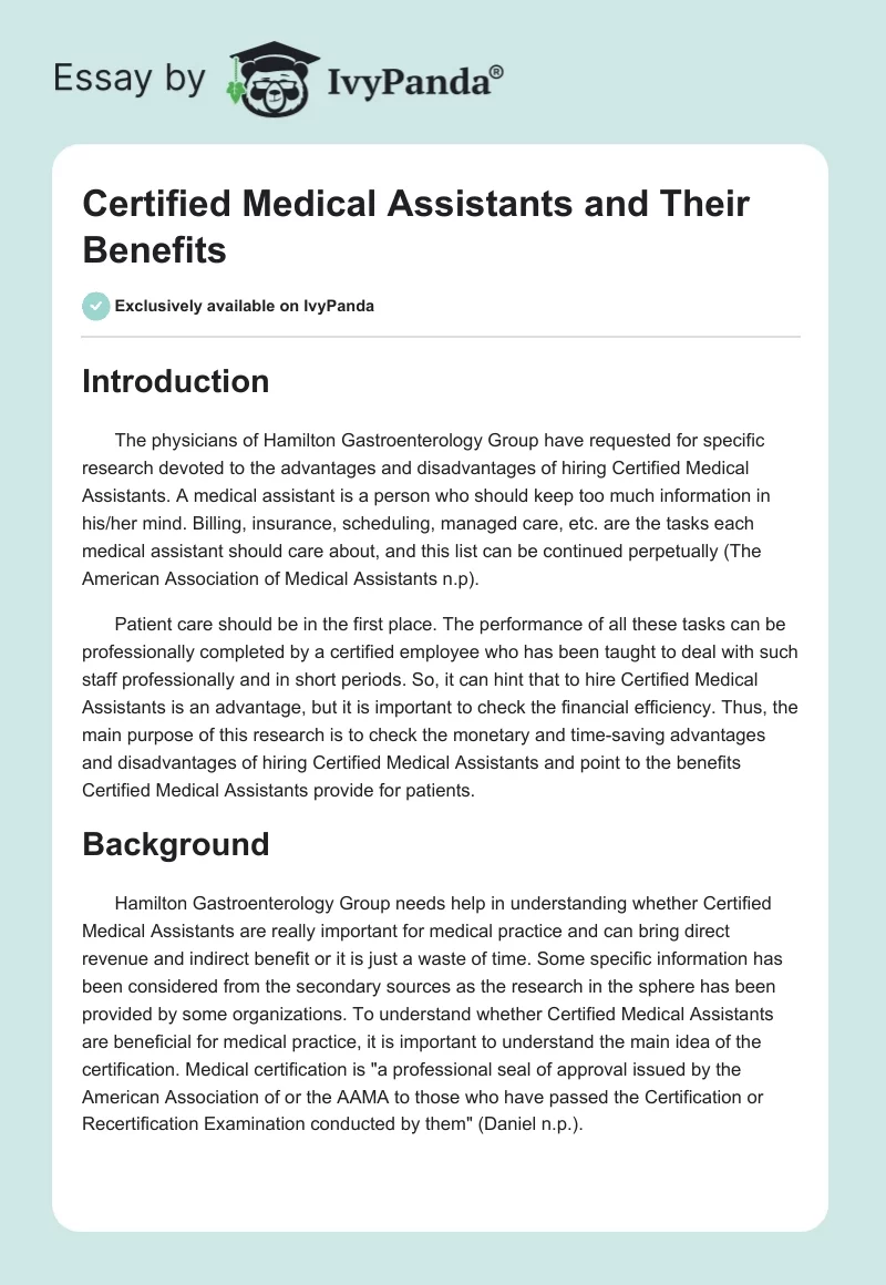 Certified Medical Assistants and Their Benefits. Page 1