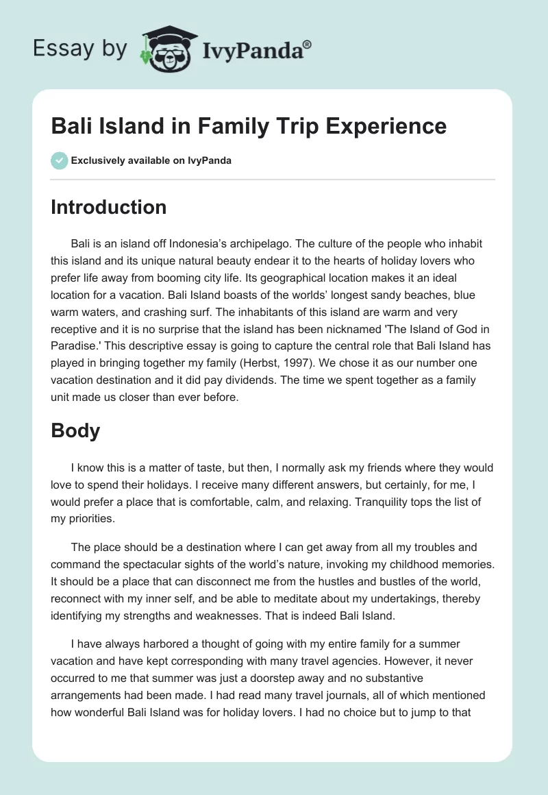 Bali Island in Family Trip Experience. Page 1